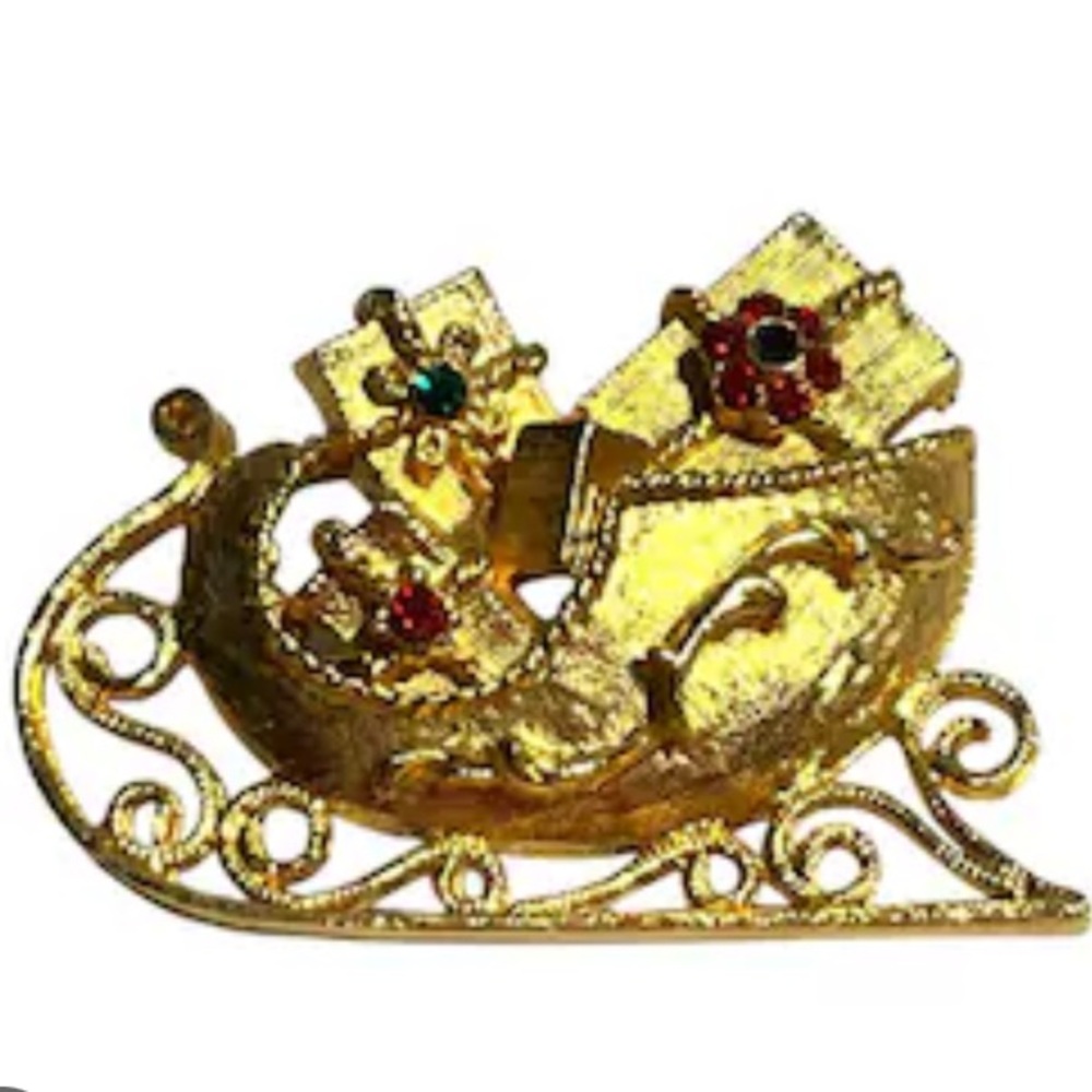 Vintage MYLU Christmas Sleigh Sled Brooch